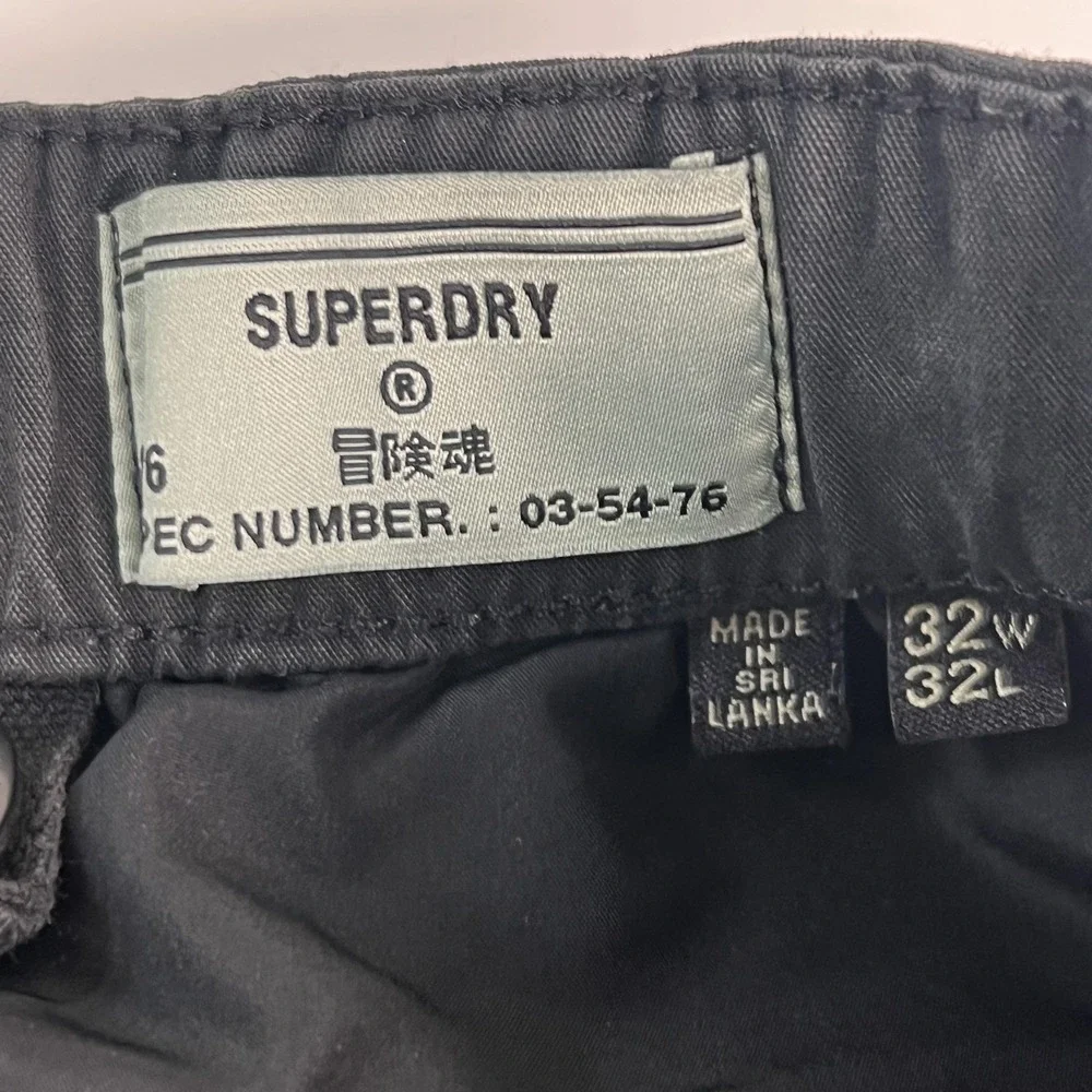 Superdry Ripstop Pants Mens 32x32 Black Cargo Elastic Waist Drawstring Workwear